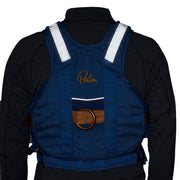 Palm Extrem Whitewater Buoyancy Aid ocean cobalt back demonstrating reflectors glowing
