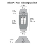 Tindheim™ 2-Person Backpacking Tunnel Tent size chart